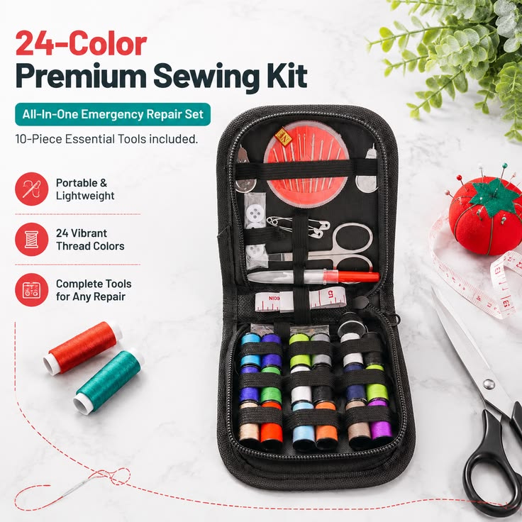 Complete Sewing Kit – 50+ Piece Portable Sewing & Repair Set