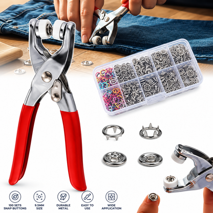 DIY Snap Button Kit – 100 Sets 9.5mm Metal Fasteners with Installation Pliers