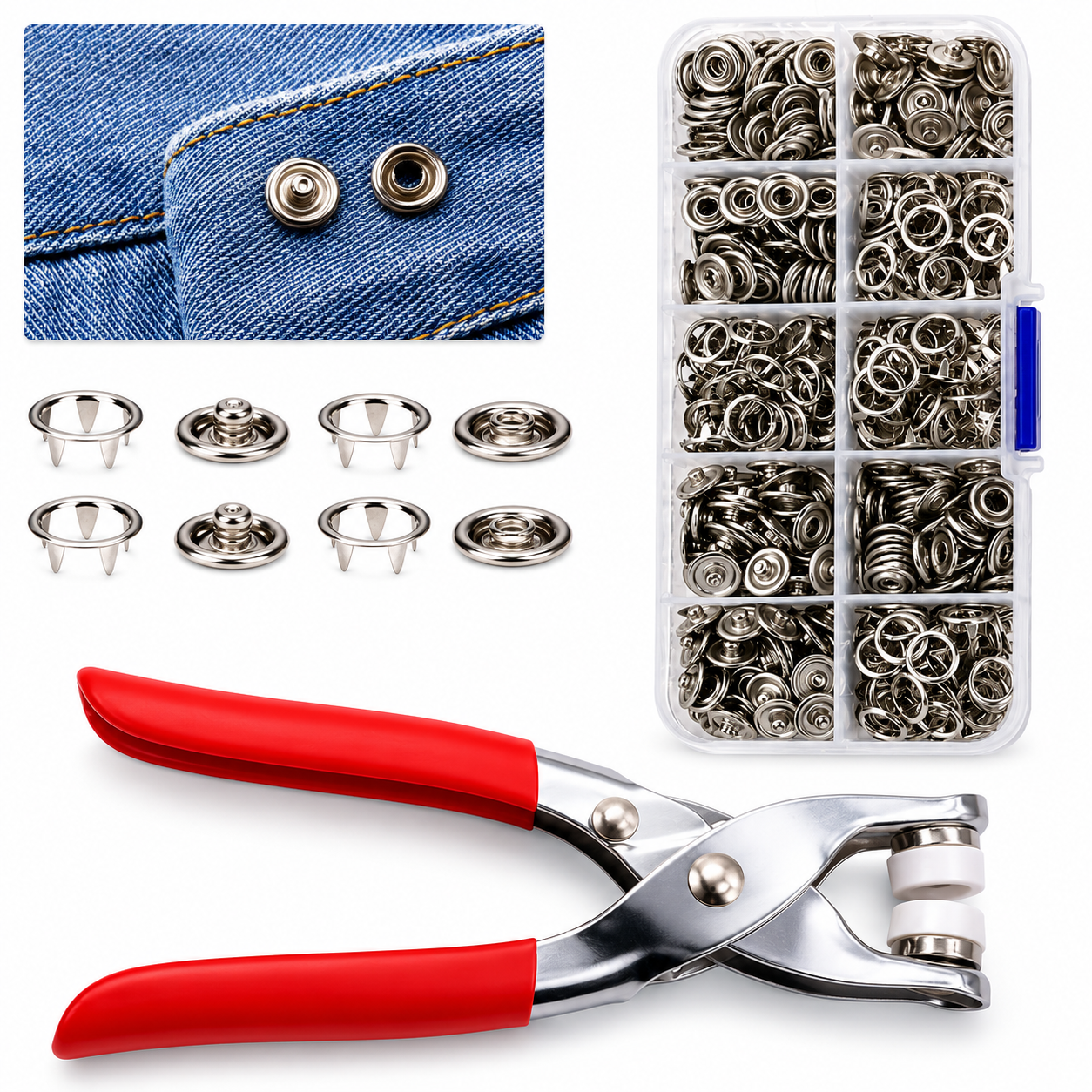 DIY Snap Button Kit – 100 Sets 9.5mm Metal Fasteners with Installation Pliers
