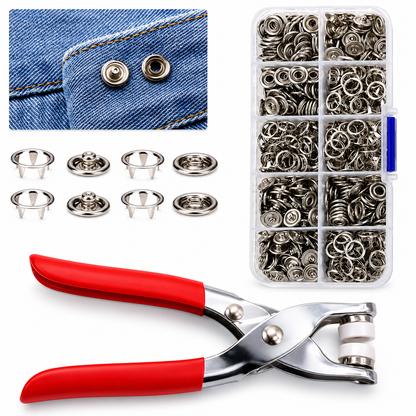 DIY Snap Button Kit – 100 Sets 9.5mm Metal Fasteners with Installation Pliers