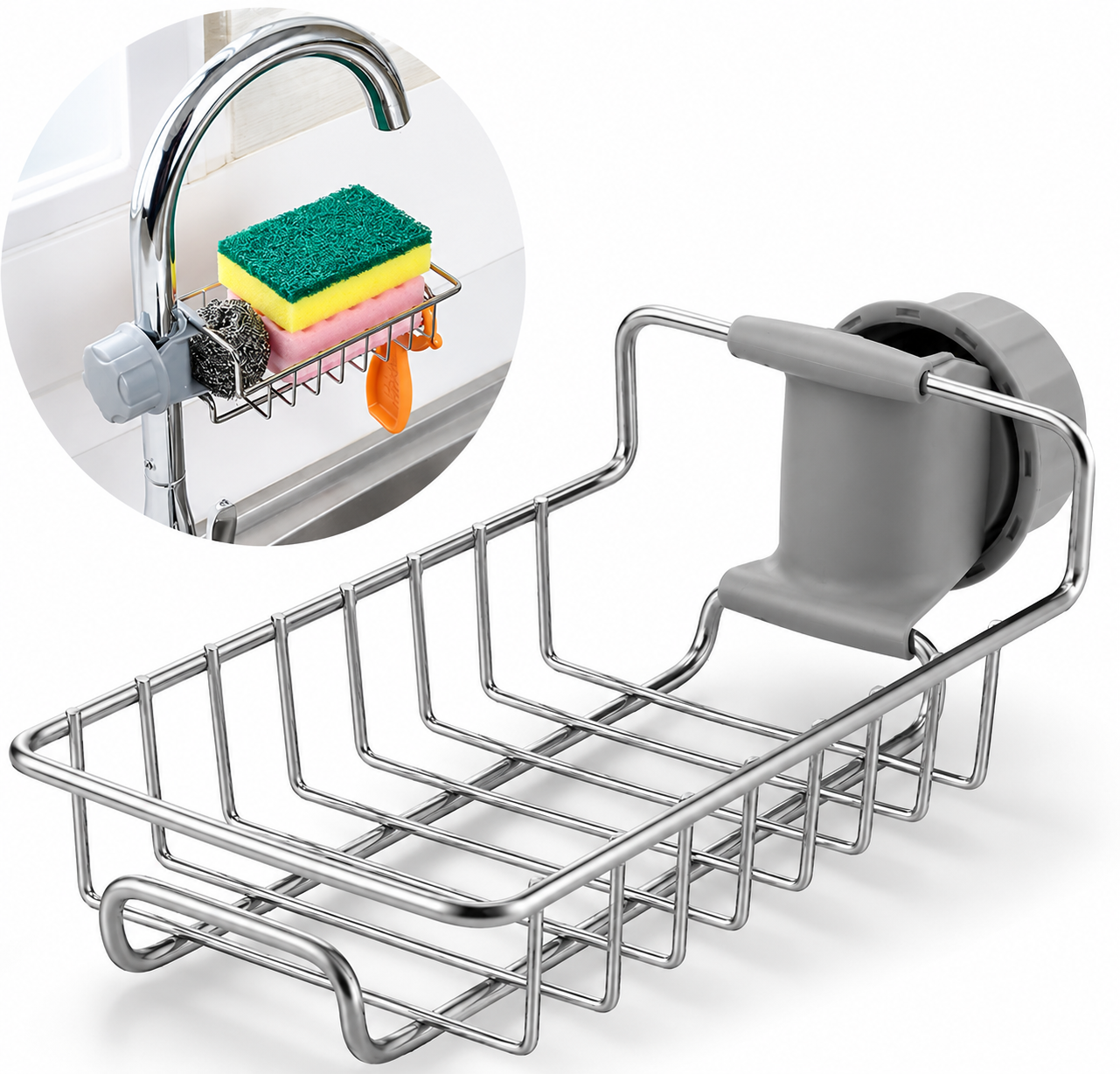 Kitchen Adjustable Sink Faucet Shelf Stainless Steel Drain Rack for Soap