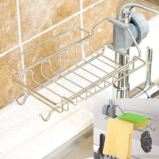 Kitchen Adjustable Sink Faucet Shelf Stainless Steel Drain Rack for Soap