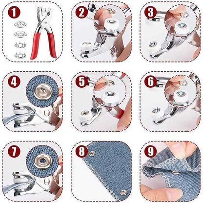 DIY Snap Button Kit – 100 Sets 9.5mm Metal Fasteners with Installation Pliers