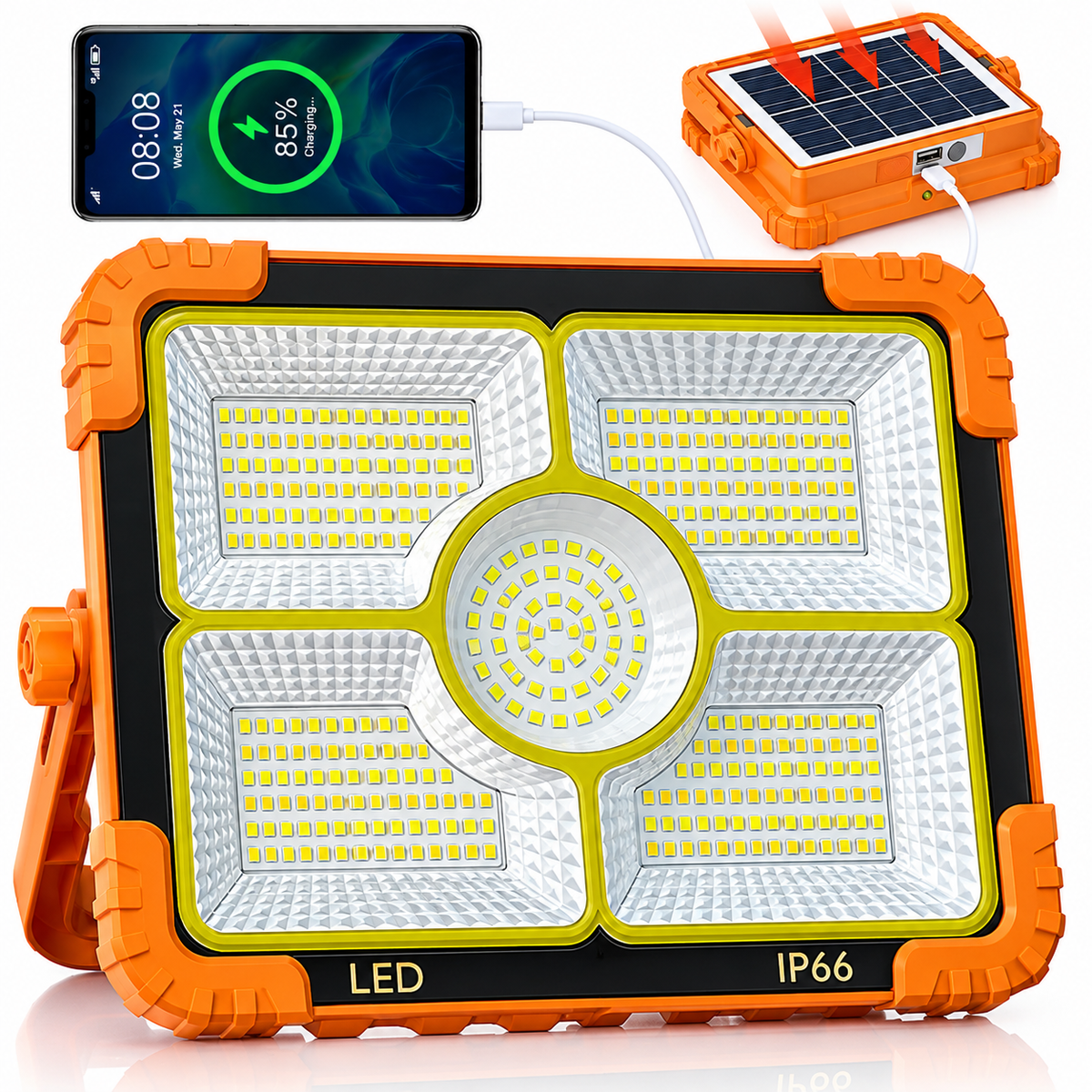 Solar Rechargeable LED Flood Light with Power Bank Function | Super Bright Portable Emergency Work Light