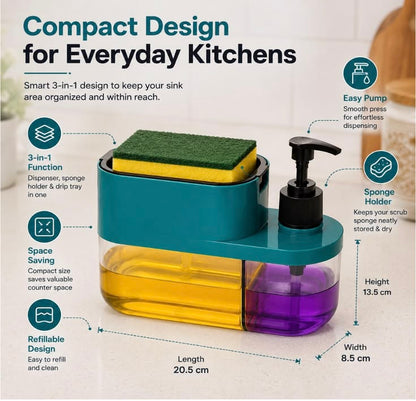 3-in-1 Smart Kitchen Soap Dispenser & Sponge Holder